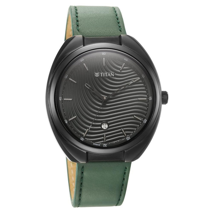 Titan Quartz Analog Green Dial Leather Strap Watch for Men-1887NL01