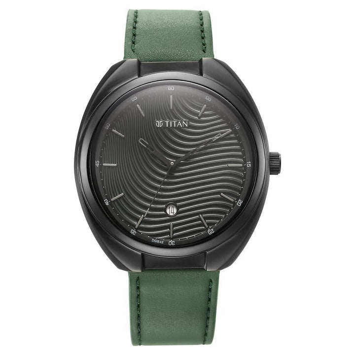 Titan Quartz Analog Green Dial Leather Strap Watch for Men-1887NL01