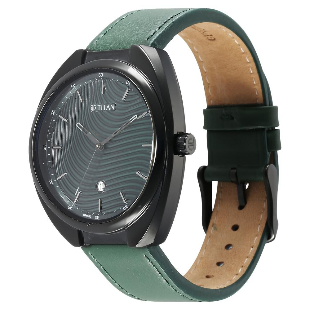 Titan Quartz Analog Green Dial Leather Strap Watch for Men-1887NL01