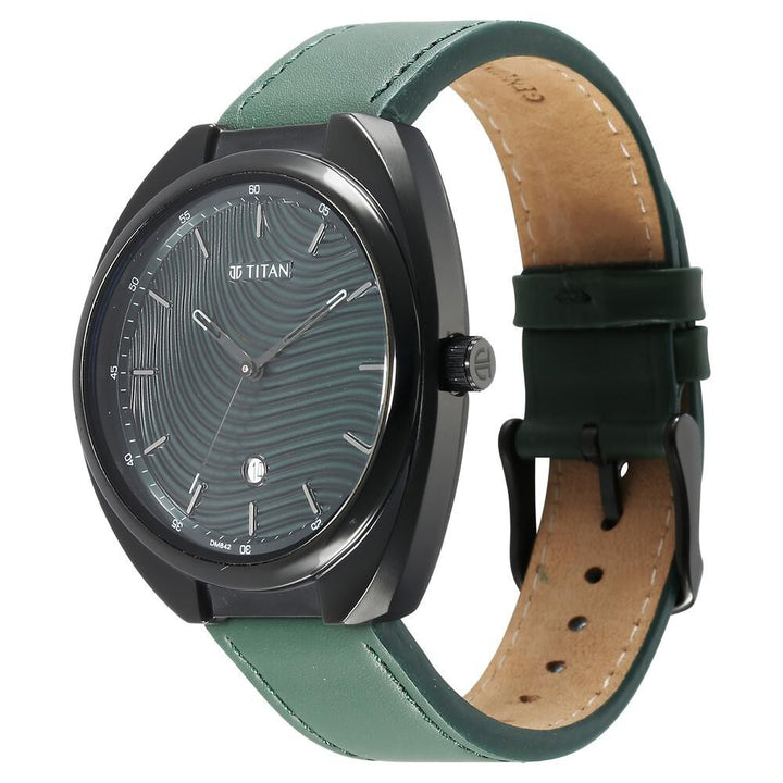 Titan Quartz Analog Green Dial Leather Strap Watch for Men-1887NL01