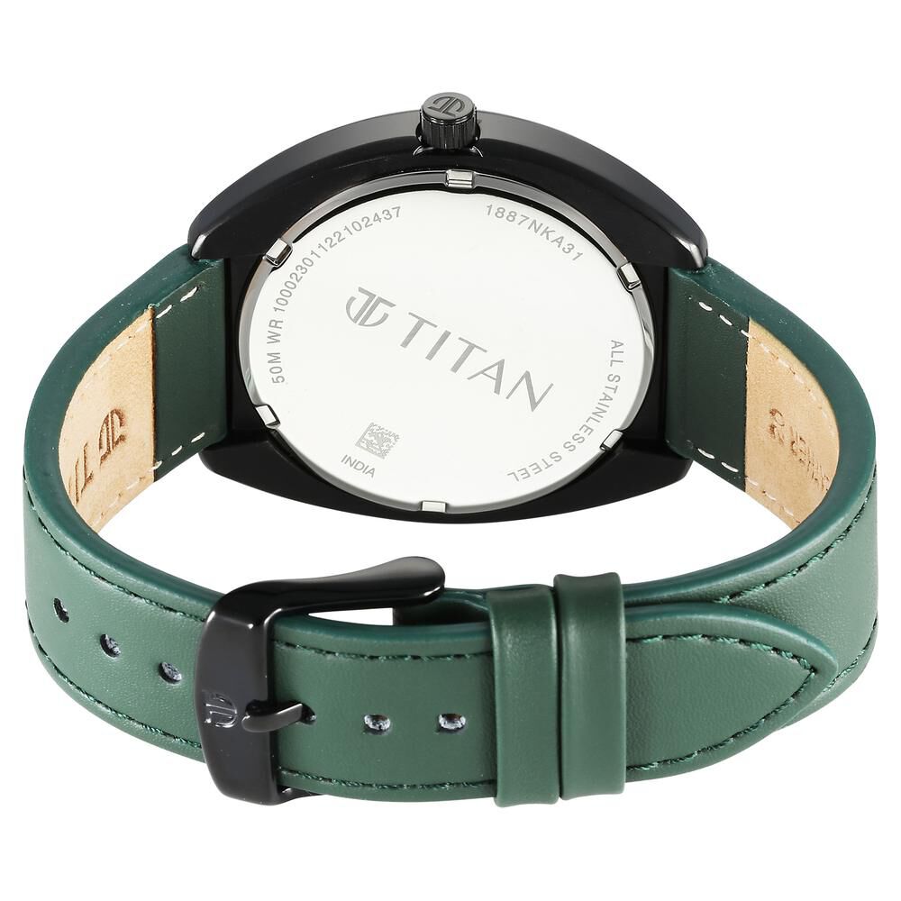 Titan Quartz Analog Green Dial Leather Strap Watch for Men-1887NL01