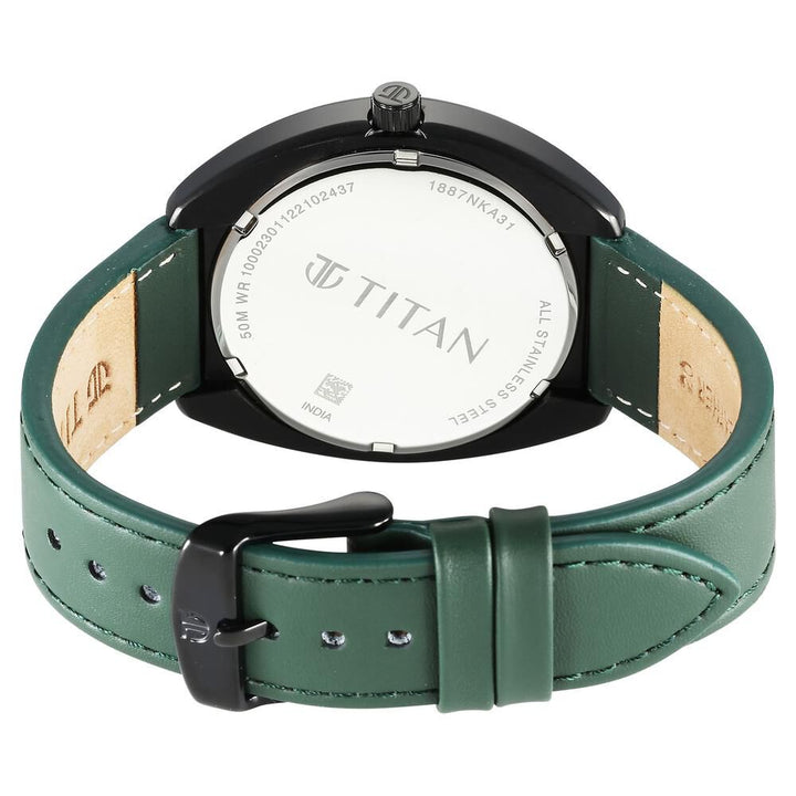 Titan Quartz Analog Green Dial Leather Strap Watch for Men-1887NL01
