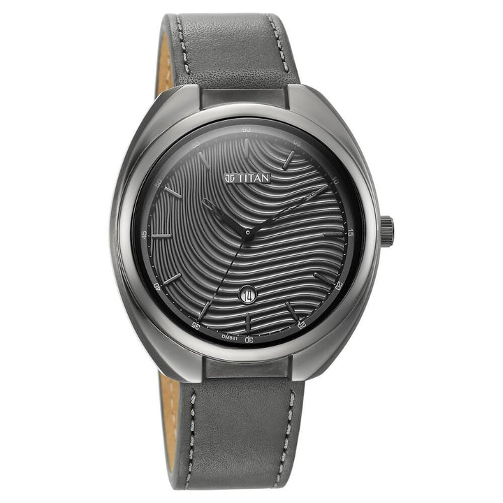 Titan Quartz Analog Anthracite Dial Leather Strap Watch for Men-1887QL01