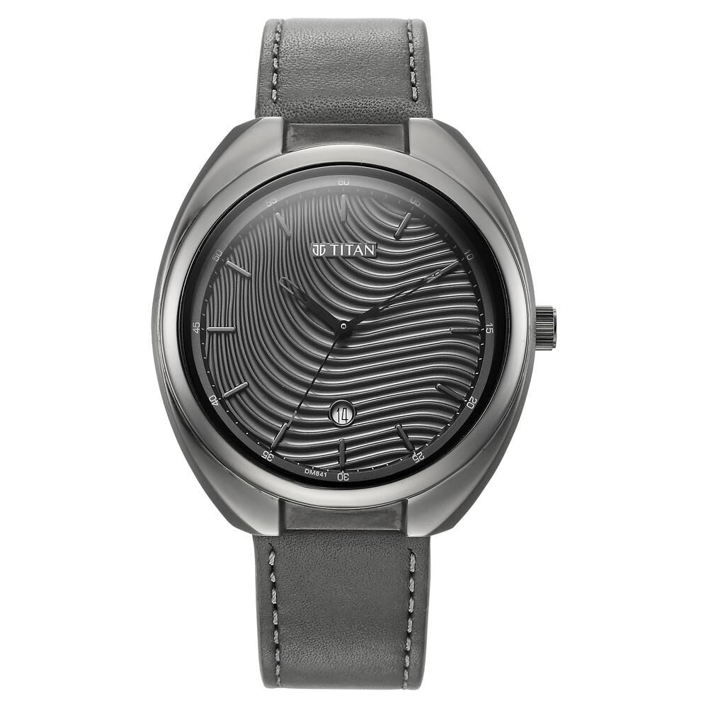 Titan Quartz Analog Anthracite Dial Leather Strap Watch for Men-1887QL01
