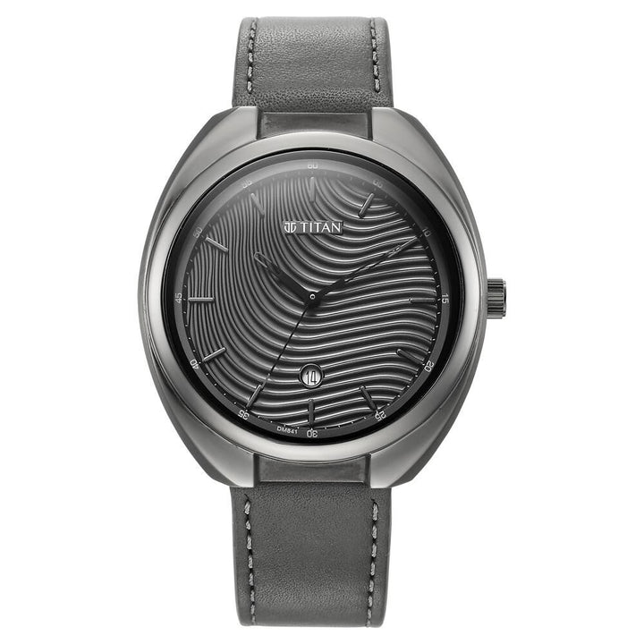 Titan Quartz Analog Anthracite Dial Leather Strap Watch for Men-1887QL01