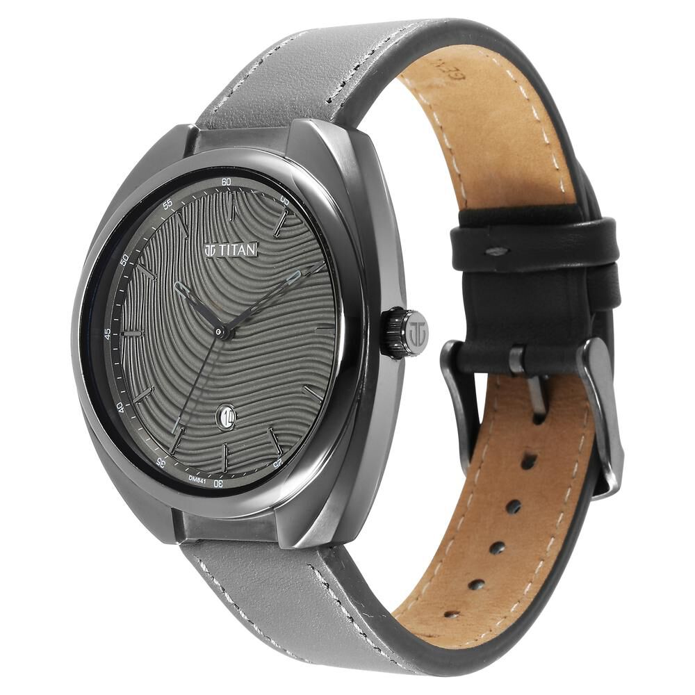 Titan Quartz Analog Anthracite Dial Leather Strap Watch for Men-1887QL01