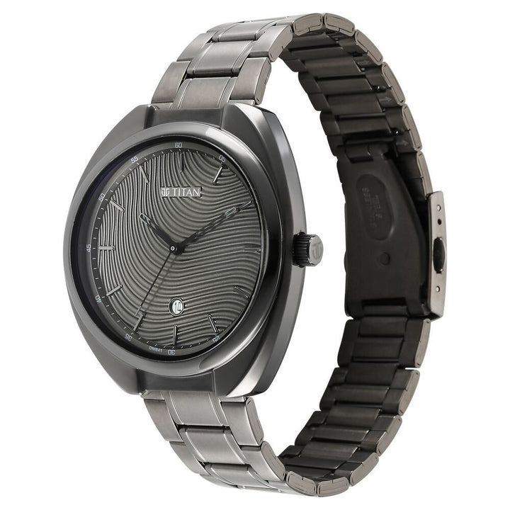 Titan Quartz Analog Anthracite Dial Stainless Steel Strap Watch for Men-1887QM01