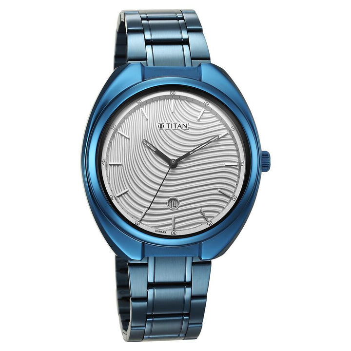 Titan Quartz Analog Silver White Dial Stainless Steel Strap Watch for Men-1887QM02
