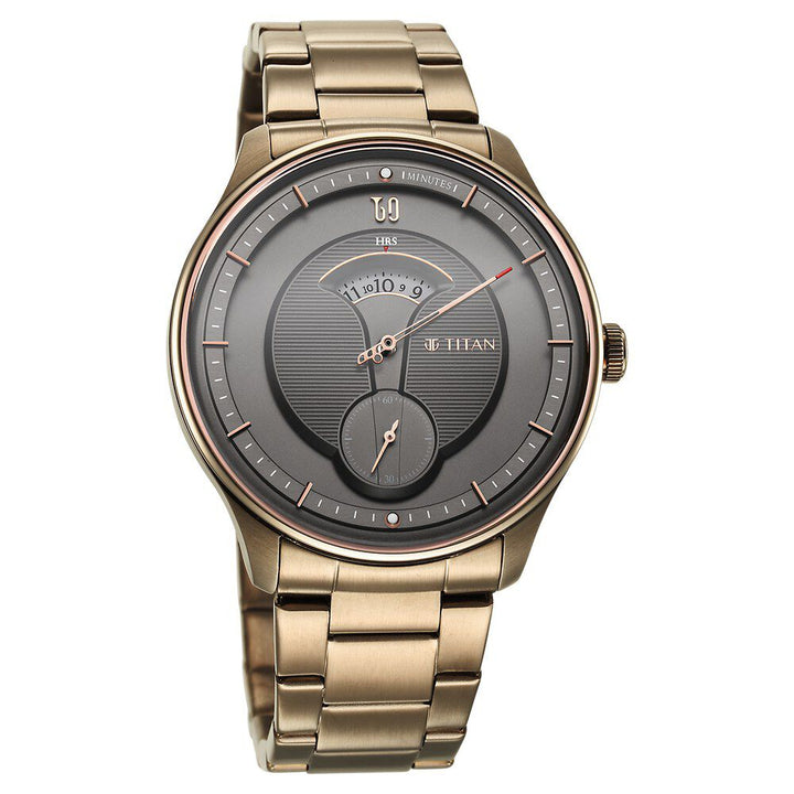 Titan Quartet Brown Dial Analog Stainless Steel Strap watch for Men NS1890QM01