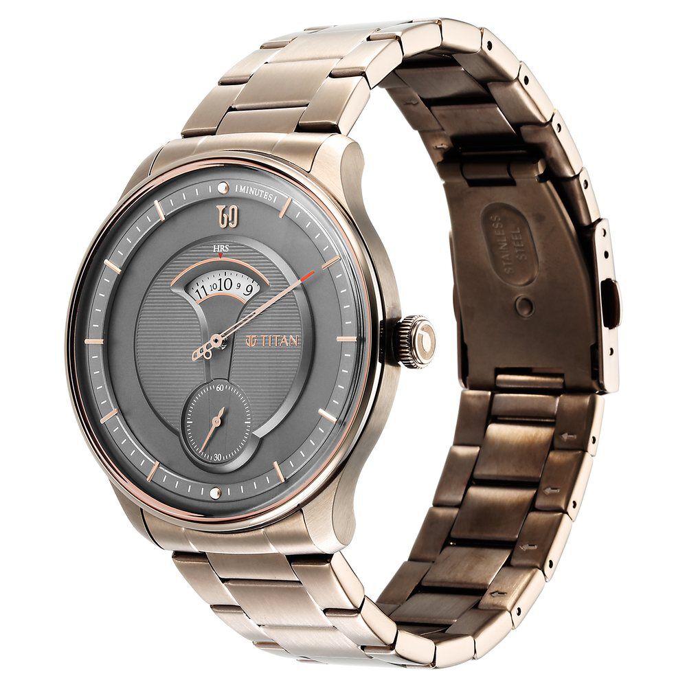 Titan Quartet Brown Dial Analog Stainless Steel Strap watch for Men-NT1890QM01
