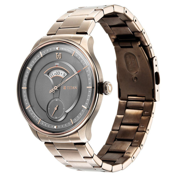 Titan Quartet Brown Dial Analog Stainless Steel Strap watch for Men-NT1890QM01