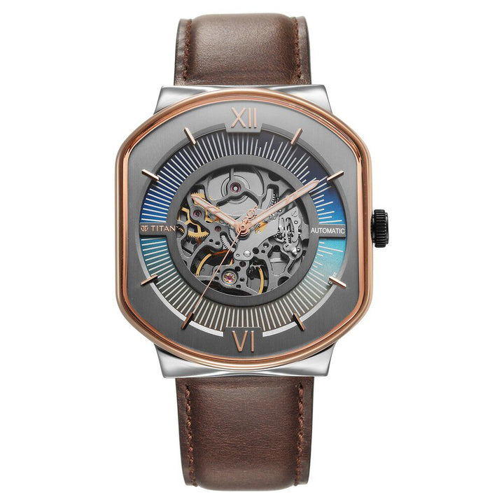 Titan Techno Beats Anthracite Dial Automatic Leather Strap watch for Men NS1893KL01