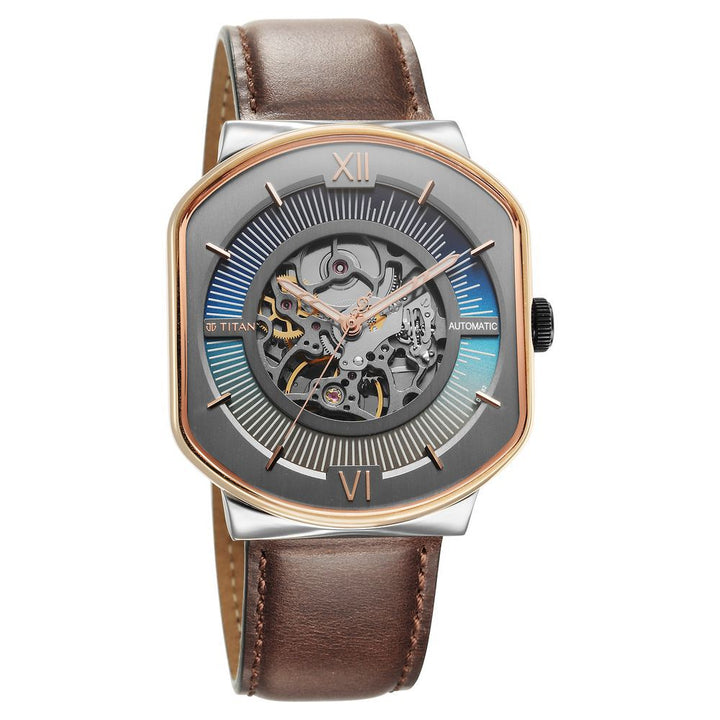 Titan Techno Beats Anthracite Dial Automatic Leather Strap watch for Men - The Watch Factory ®