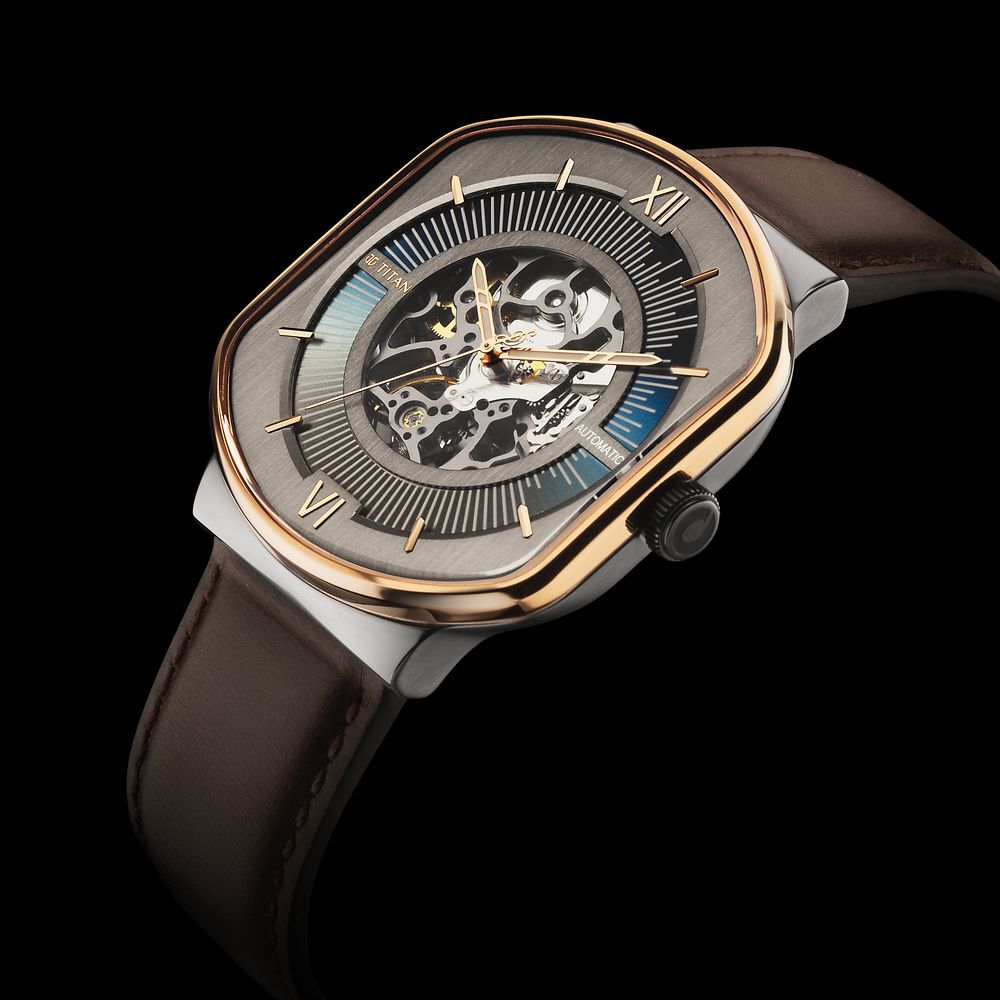 Titan Techno Beats Anthracite Dial Automatic Leather Strap watch for Men NS1893KL01