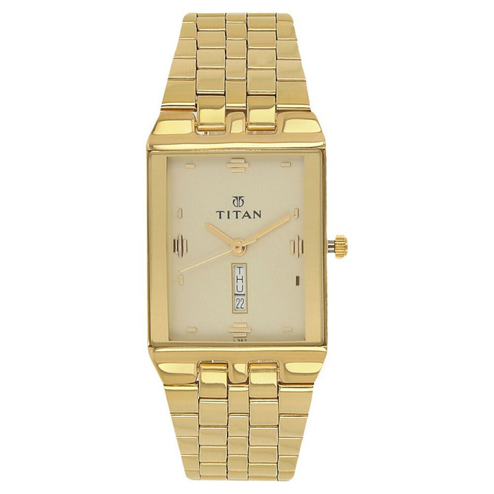 Titan Analog Champagne Dial Quartz Stainless Steel Strap watch for Men-NJ1918YM13