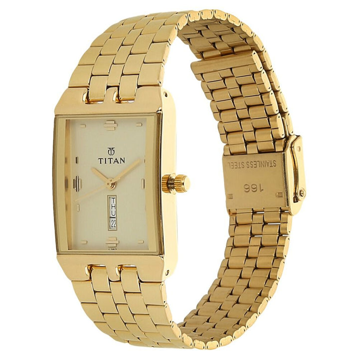 Titan Analog Champagne Dial Quartz Stainless Steel Strap watch for Men-NJ1918YM13