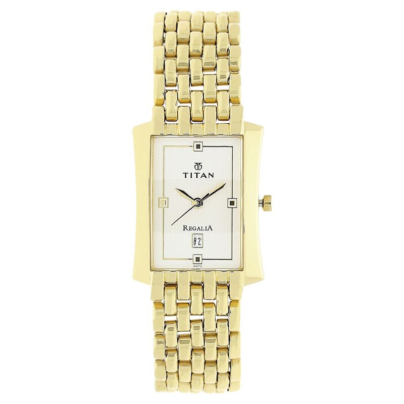 Titanium Watch Rectangular Titan Rectangle White Dial Analog with Date Stainless Steel Strap Watc ...