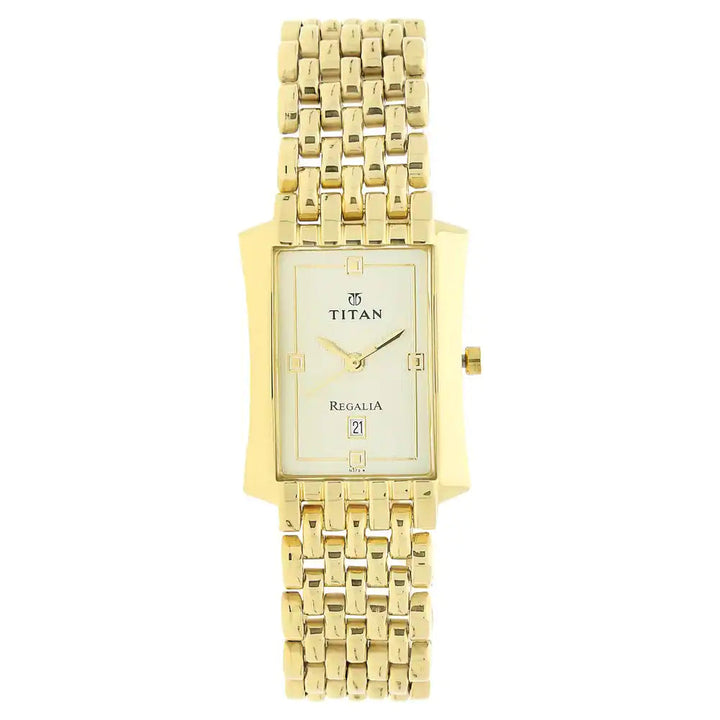 TITAN White Dial Golden Stainless Steel Strap Watch 1927YM05