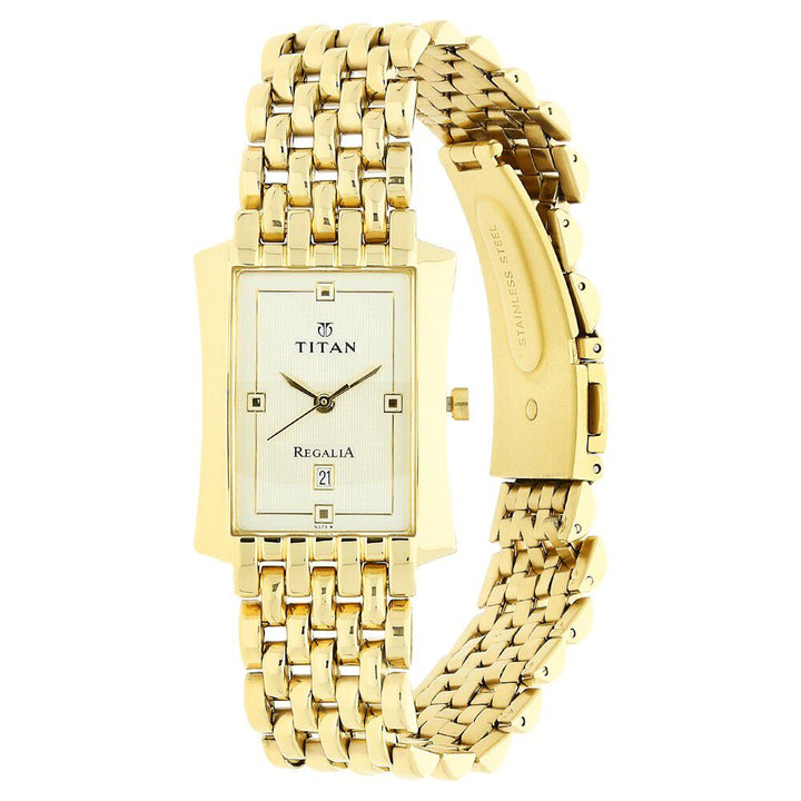 Titan Quartz Analog with Date White Dial Stainless Steel Strap Watch for Men NR1927YM05