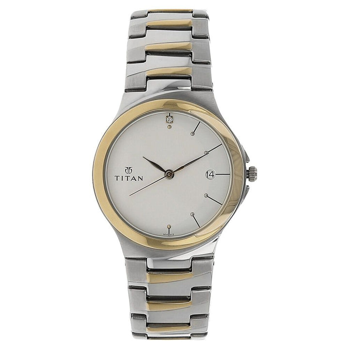 Titan Classic White Dial Analog with Date Stainless Steel Strap watch for Men-1939BM01