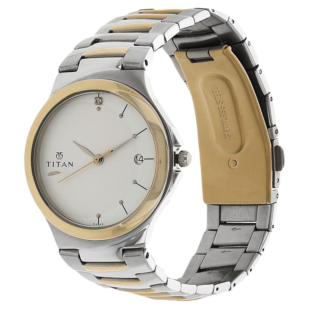 Titan Classic White Dial Analog with Date Stainless Steel Strap watch for Men-1939BM01