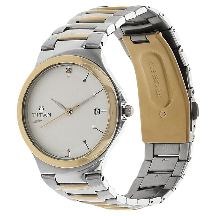 Titan Classic White Dial Analog with Date Stainless Steel Strap watch for Men-1939BM01