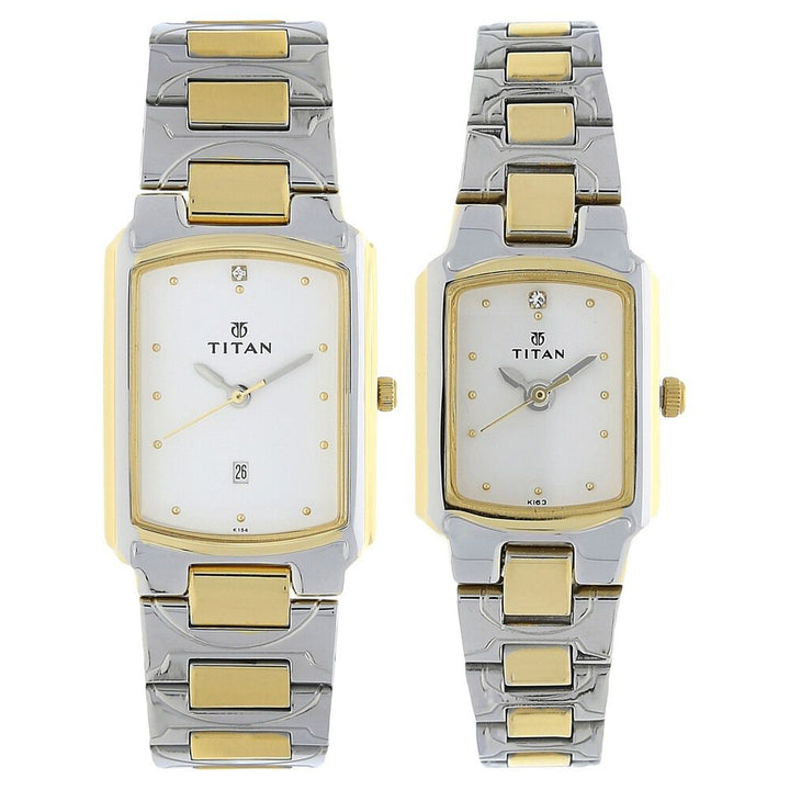 Titan Quartz Analog with Date White Dial Stainless Steel Strap Watch for Couple - The Watch Factory ®