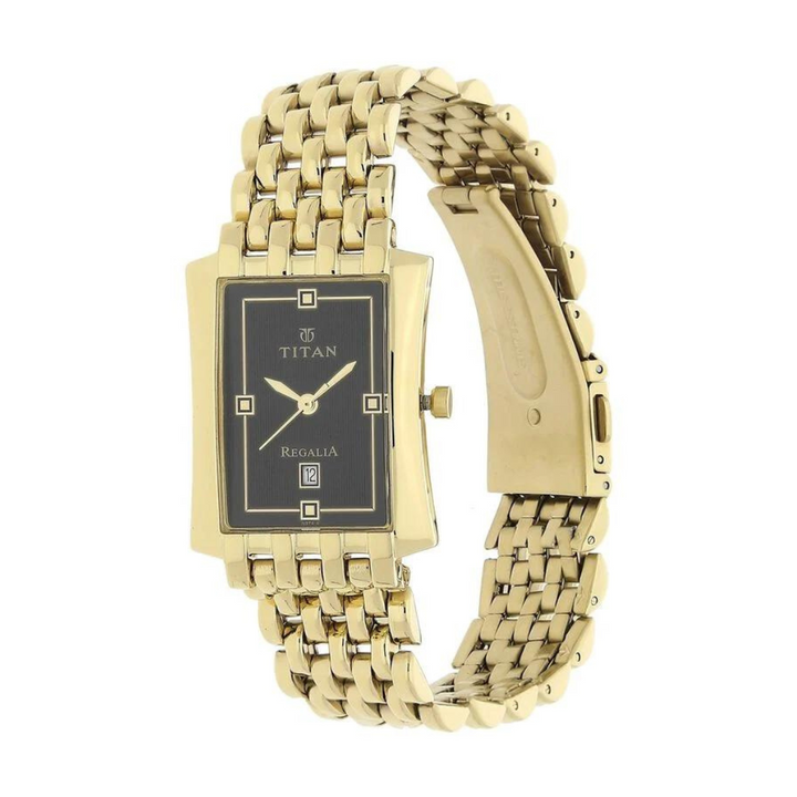 Titan Black Dial Golden Stainless Steel Strap Watch NN1927YM06