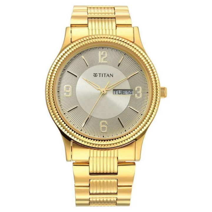 Titan Quartz Analog Champagne Dial Stainless Steel Strap Watch for Men 1650YM09 (DM455)