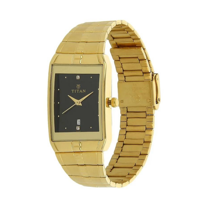Titan Black Dial Golden Metal Strap Watch NP9151YM05