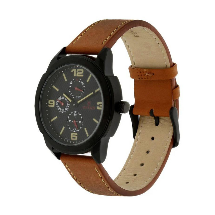 TITAN Black Dial Brown Leather Strap Watch NM1585NL01 (DE169)
