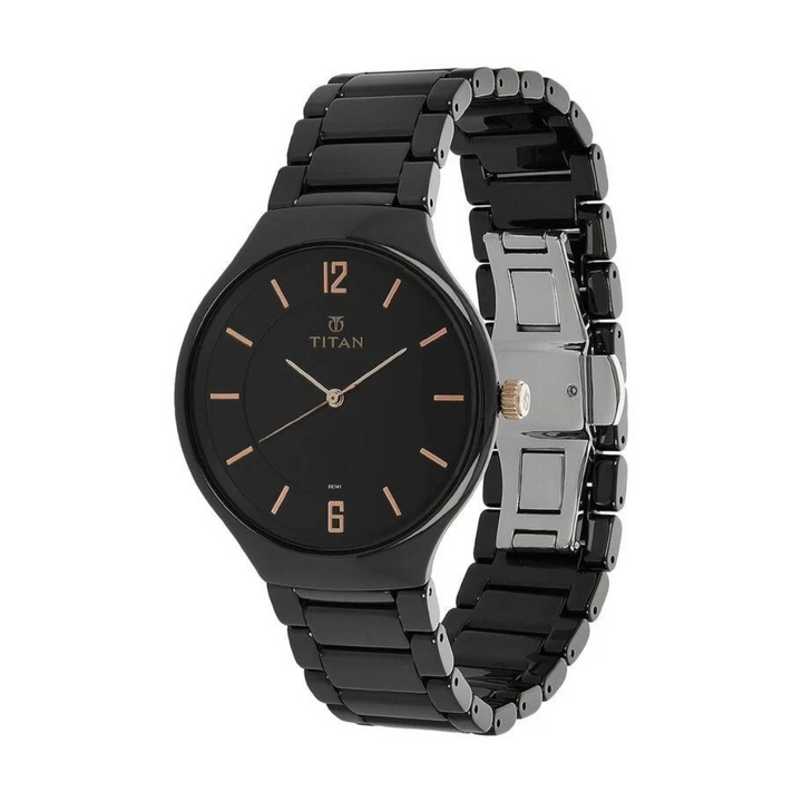 Titan Black Dial Black Ceramic Strap Watch NP90014KC02 (DE141)