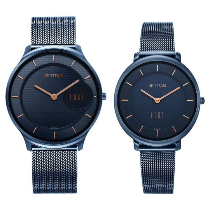 Titan Edge Pair Blue Dial Analog Stainless Steel Strap watch for Couple 18432655QM01 / NS18432655QM01P