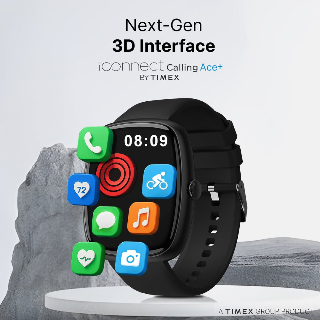 Timex IConnect Calling Ace+ 1.83"(4.6 Cm) 3D UI Display With Functional Crown And BT Calling Smartwatch For Unisex - TWIXW1500T