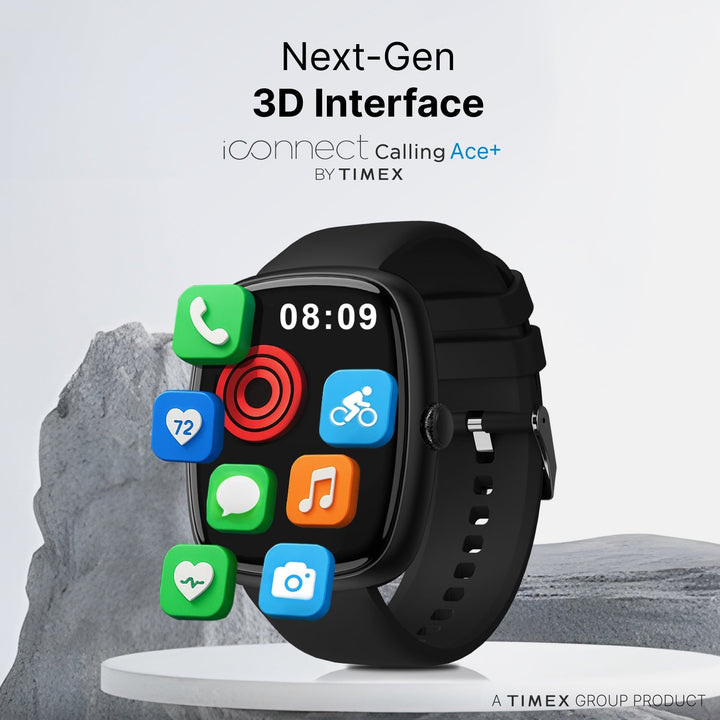 Timex IConnect Calling Ace+ 1.83"(4.6 Cm) 3D UI Display With Functional Crown And BT Calling Smartwatch For Unisex - TWIXW1500T