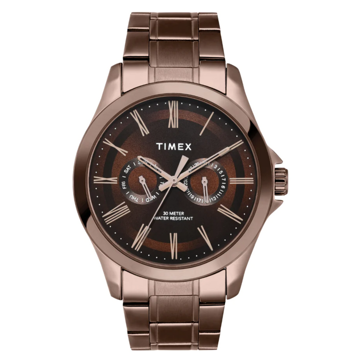 Timex Men Brown Round Analog Dial Watch- TW000X136