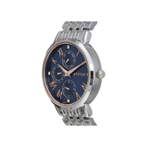 TITAN Workwear Watch with Blue Dial & Stainless Steel Strap 2569SM01(DG357)