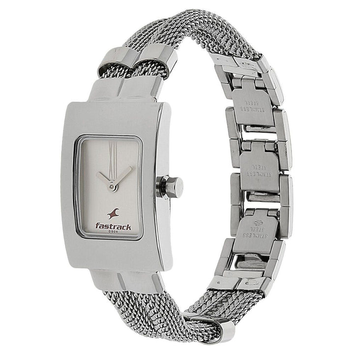 Fastrack Quartz Analog Silver Dial Stainless Steel Strap Watch for Girls NR2049SM09