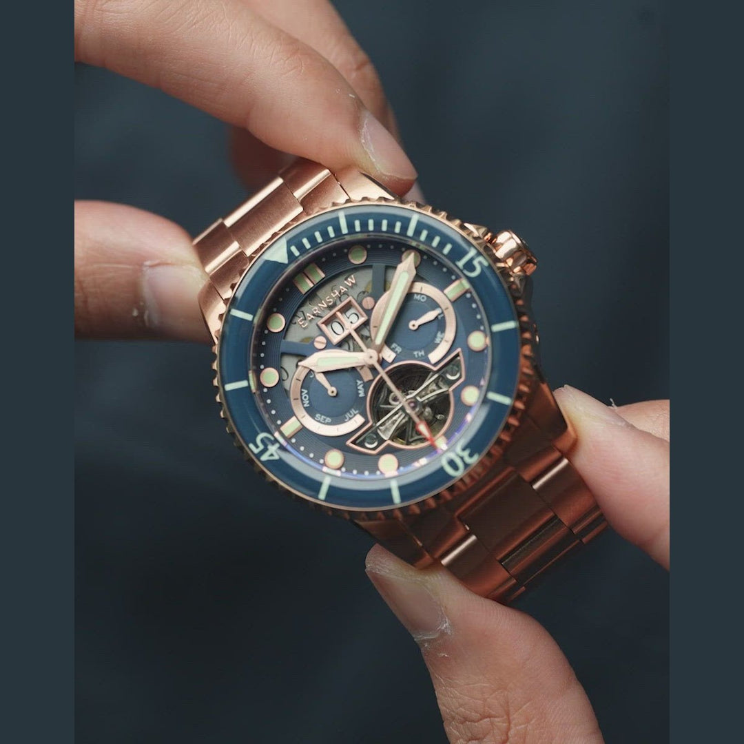 Earnshaw Duncan Grande Date Open Heart Automatic Rose Blue