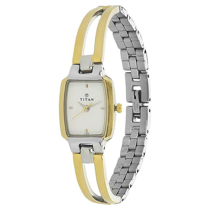 Titan Quartz Analog White Dial Stainless Steel Strap Watch for Women NP2131BM01