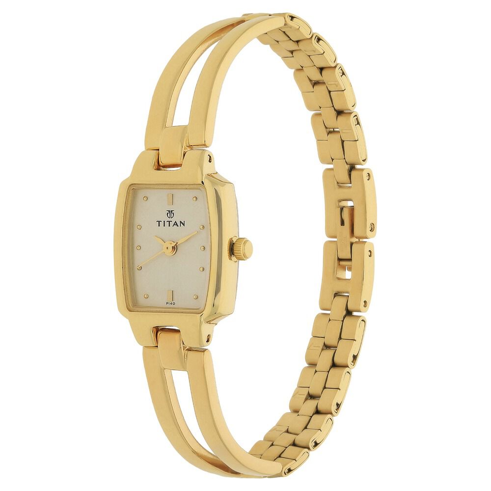 Titan Quartz Analog Champagne Dial Stainless Steel Strap Watch for Women NS2131YM04