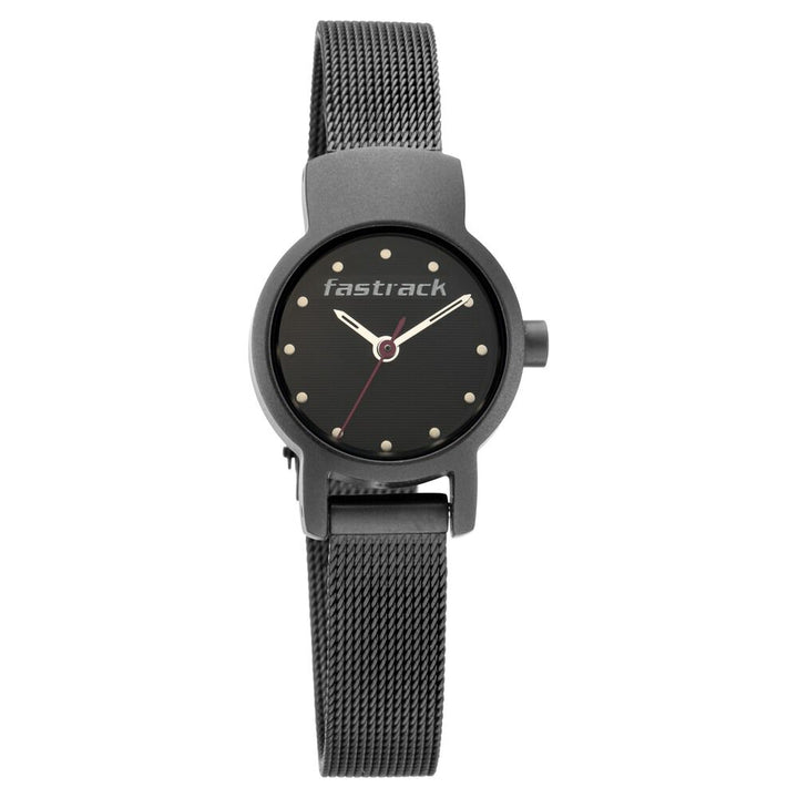 Fastrack Hitlist Quartz Analog with Date Black Dial Stainless Steel Strap Watch for Girls NR2298NM01