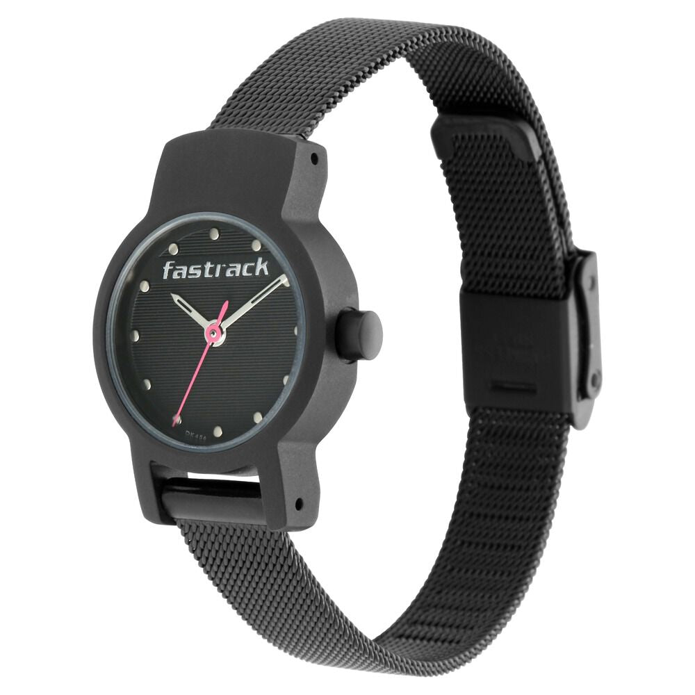 Fastrack Hitlist Quartz Analog with Date Black Dial Stainless Steel Strap Watch for Girls NR2298NM01