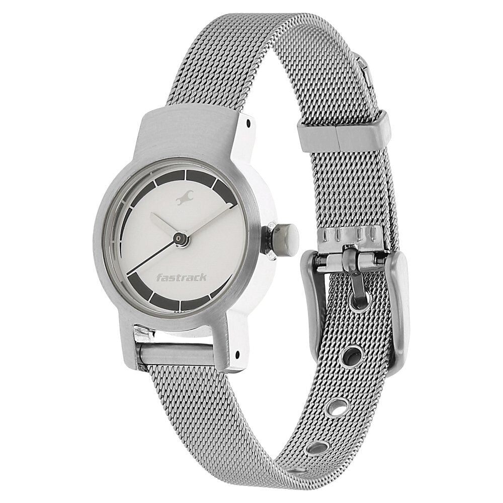 Fastrack Quartz Analog Silver Dial Metal Strap Watch for Girls NP2298SM01