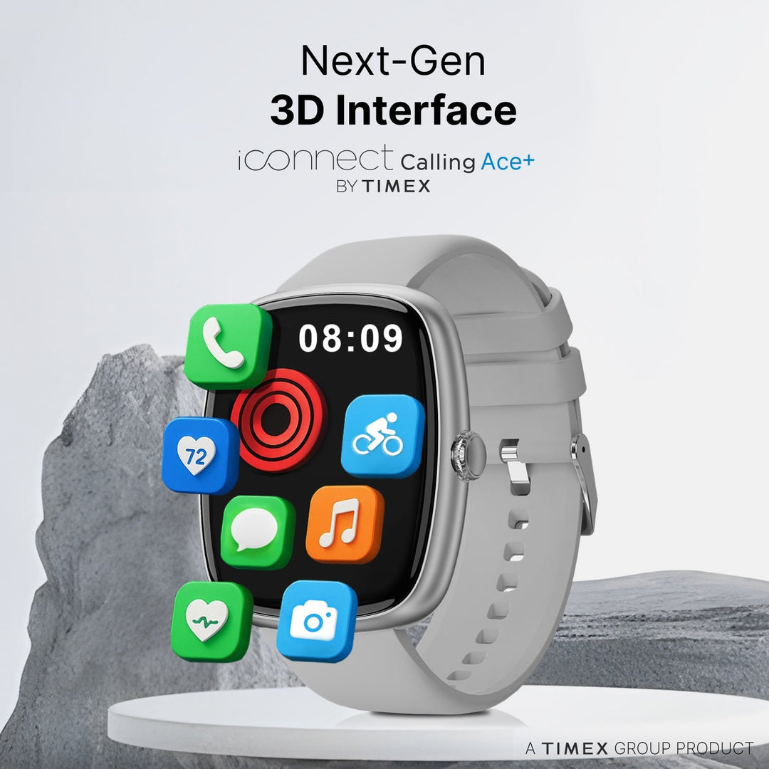 Timex IConnect Calling Ace+ 1.83"(4.6 Cm) 3D UI Display With Functional Crown And BT Calling Smartwatch For Unisex - TWIXW1502T