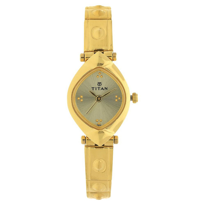 Titan Quartz Analog Champagne Dial Stainless Steel Strap Watch for Women NS2417YM02