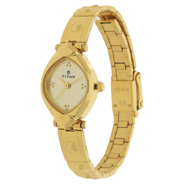 Titan Quartz Analog Champagne Dial Stainless Steel Strap Watch for Women NS2417YM02
