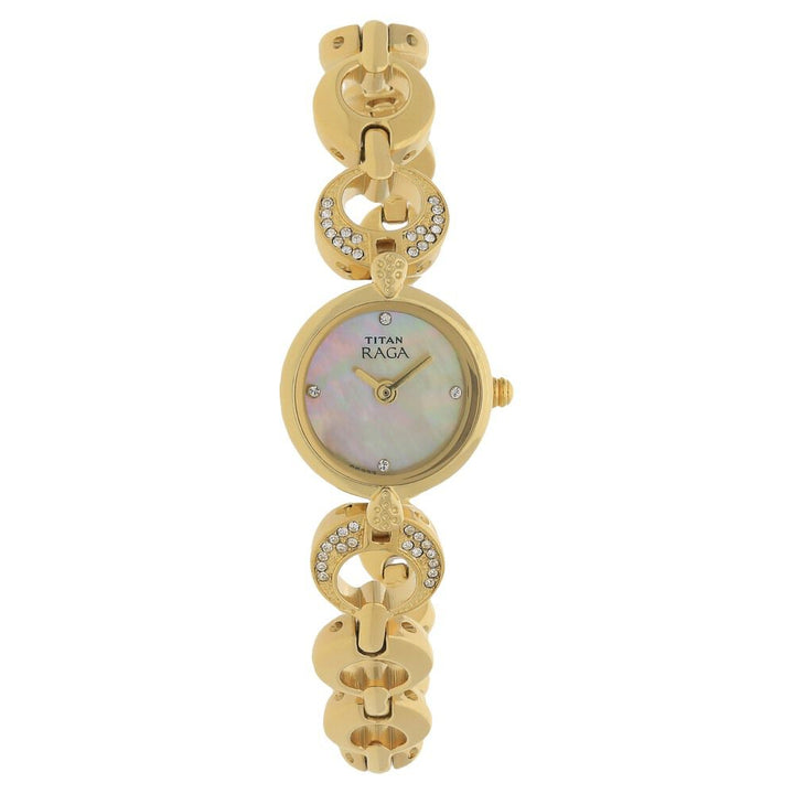 Titan Quartz Analog Mother of Pearl Dial Metal Strap Watch for Women NS2444YM07