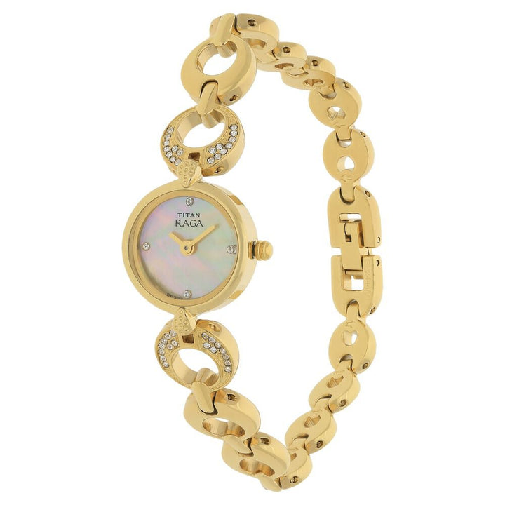 Titan Quartz Analog Mother of Pearl Dial Metal Strap Watch for Women NS2444YM07