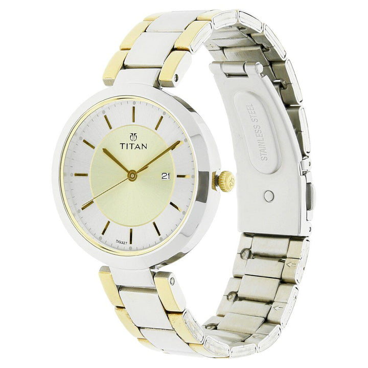 Titan Workwear Bicolour Dial Analog with Date Stainless Steel Strap Watch for Women NS2480BM02
